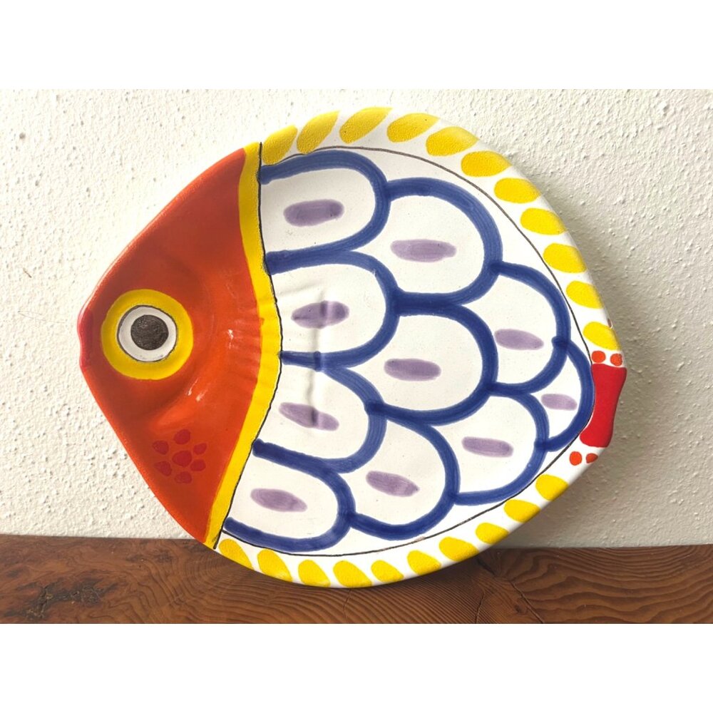 Vintage Artist Pottery Giovanni DeSimone Italy Pantelleria Fish Hand Painted Dec